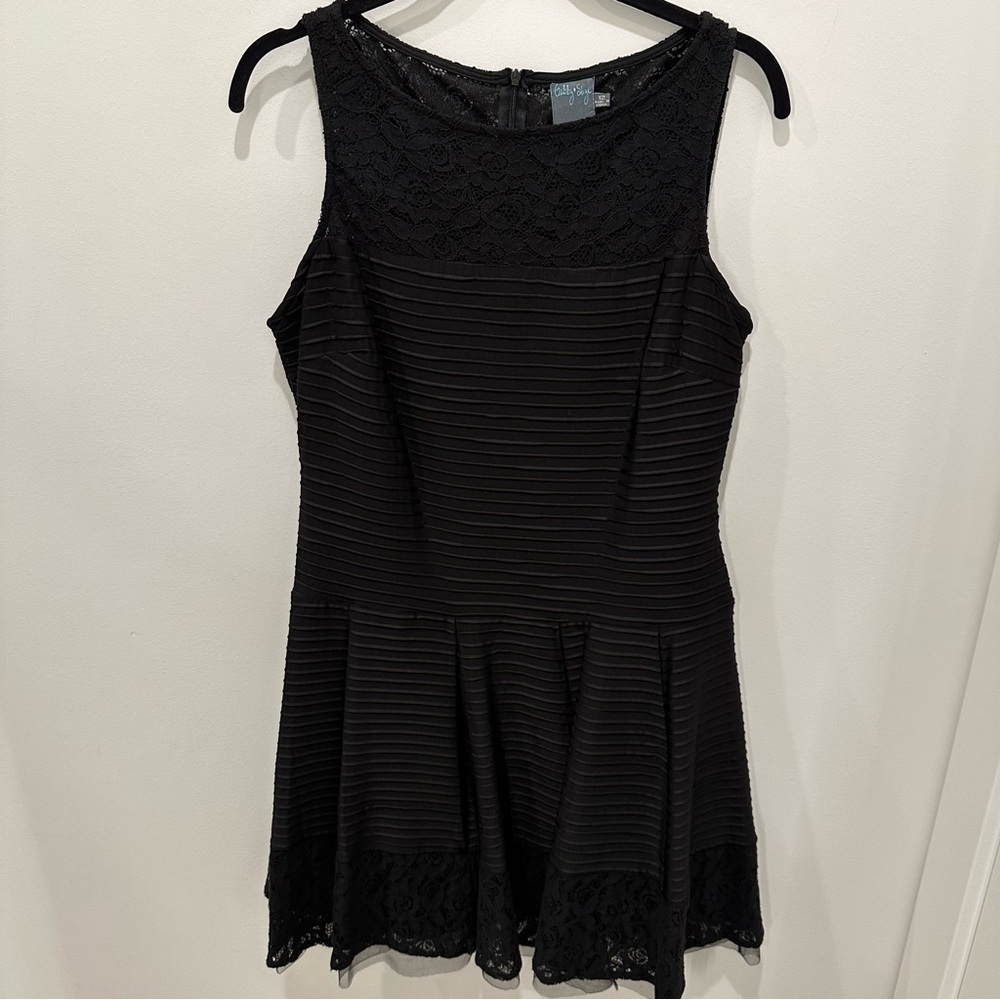 Gabby Skye Black Ribbed Lace Dress